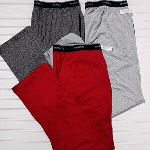 HANES Pajama Pants Mens 2XL Jersey T Shirt Fabric Comfort Stretch LOT OF 3 PJs